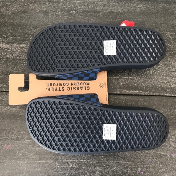 NEW Vans Checkered Black Blue Slides Sandals - Picture 5 of 5